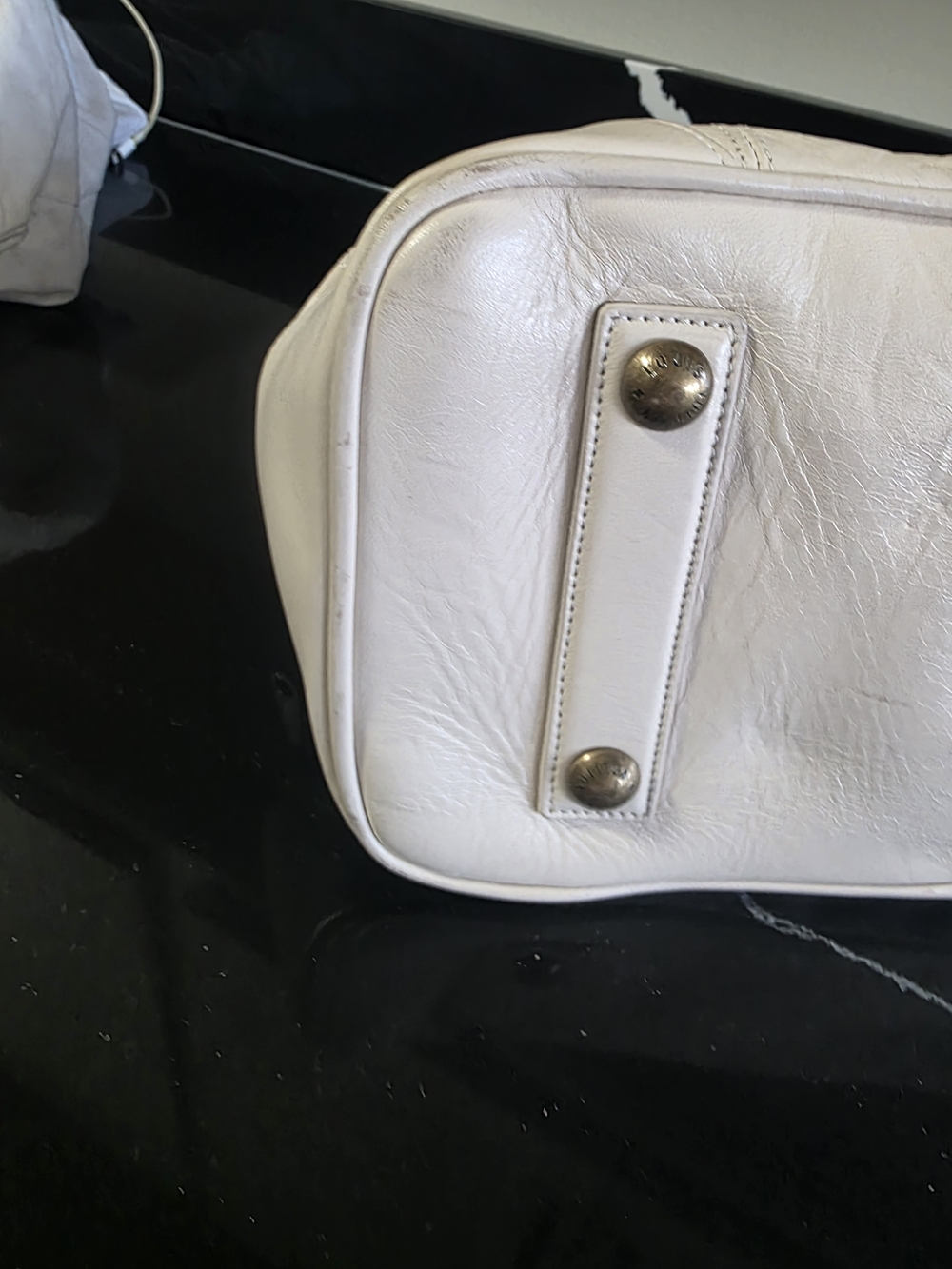 Louis Vuitton White Leather Tote with Brass Stud Accents